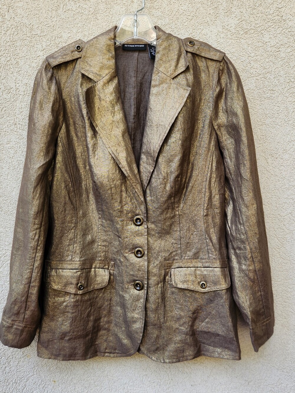 SUTTON STUDIO Women's Blazer Size 4 Linen Gold Copper Jacket